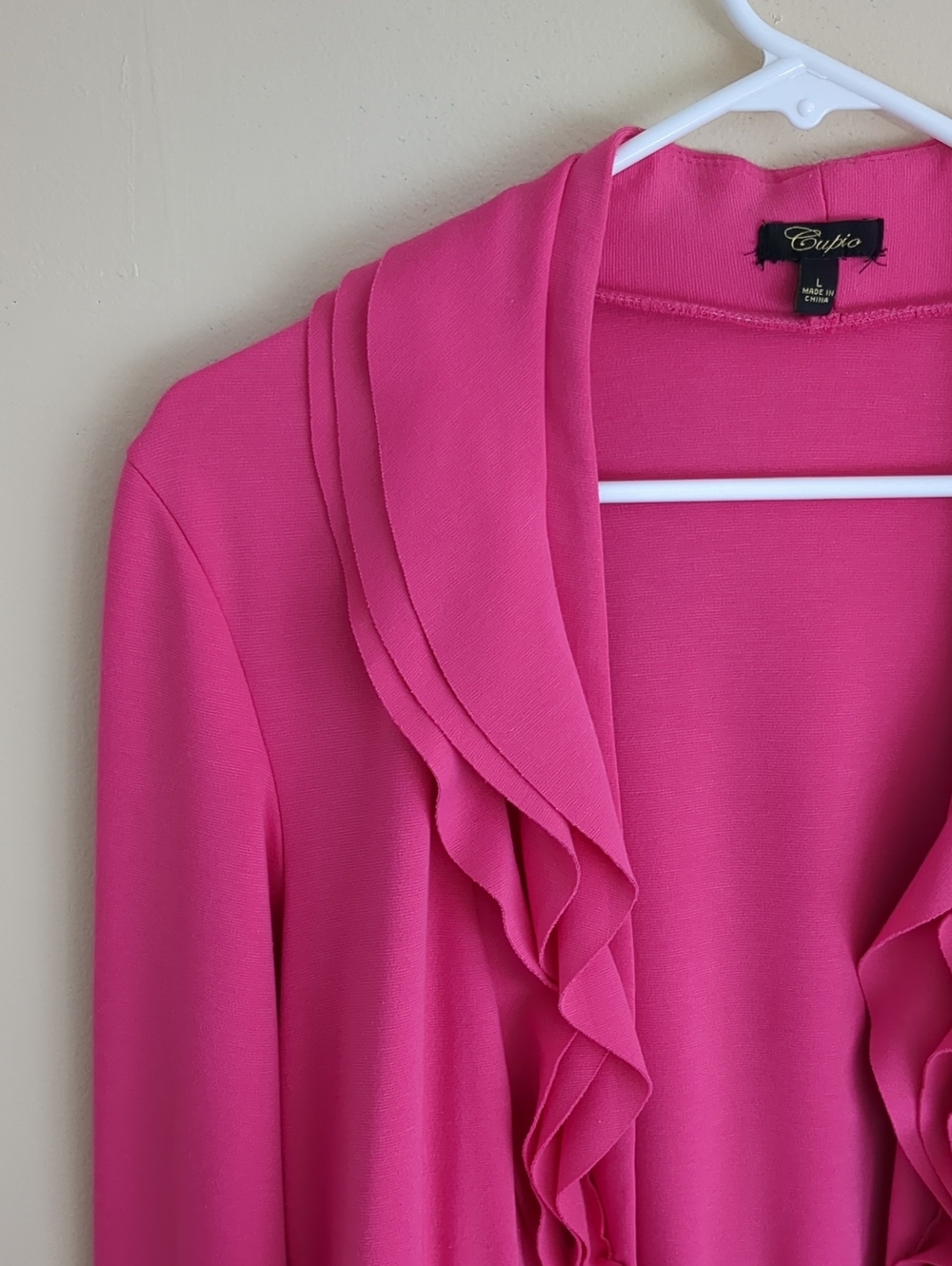 Large Cupio Hot Pink Ruffle Long Line Jacket - Picture 3 of 14